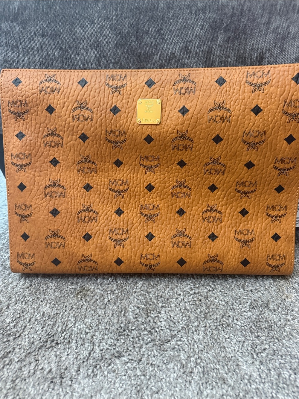 MCM Cognac Visetos Large Zip Pouch